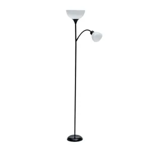 LAMP FLOOR-BLACK METAL 2 WHITE SHADES 182cm H