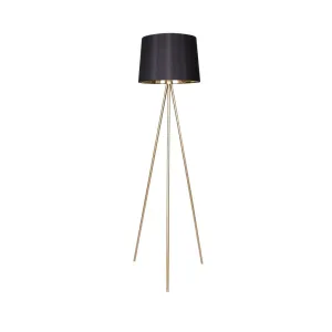 LAMP FLOOR-METAL TRIPOD-BLACK & GOLD SHADE 155cm