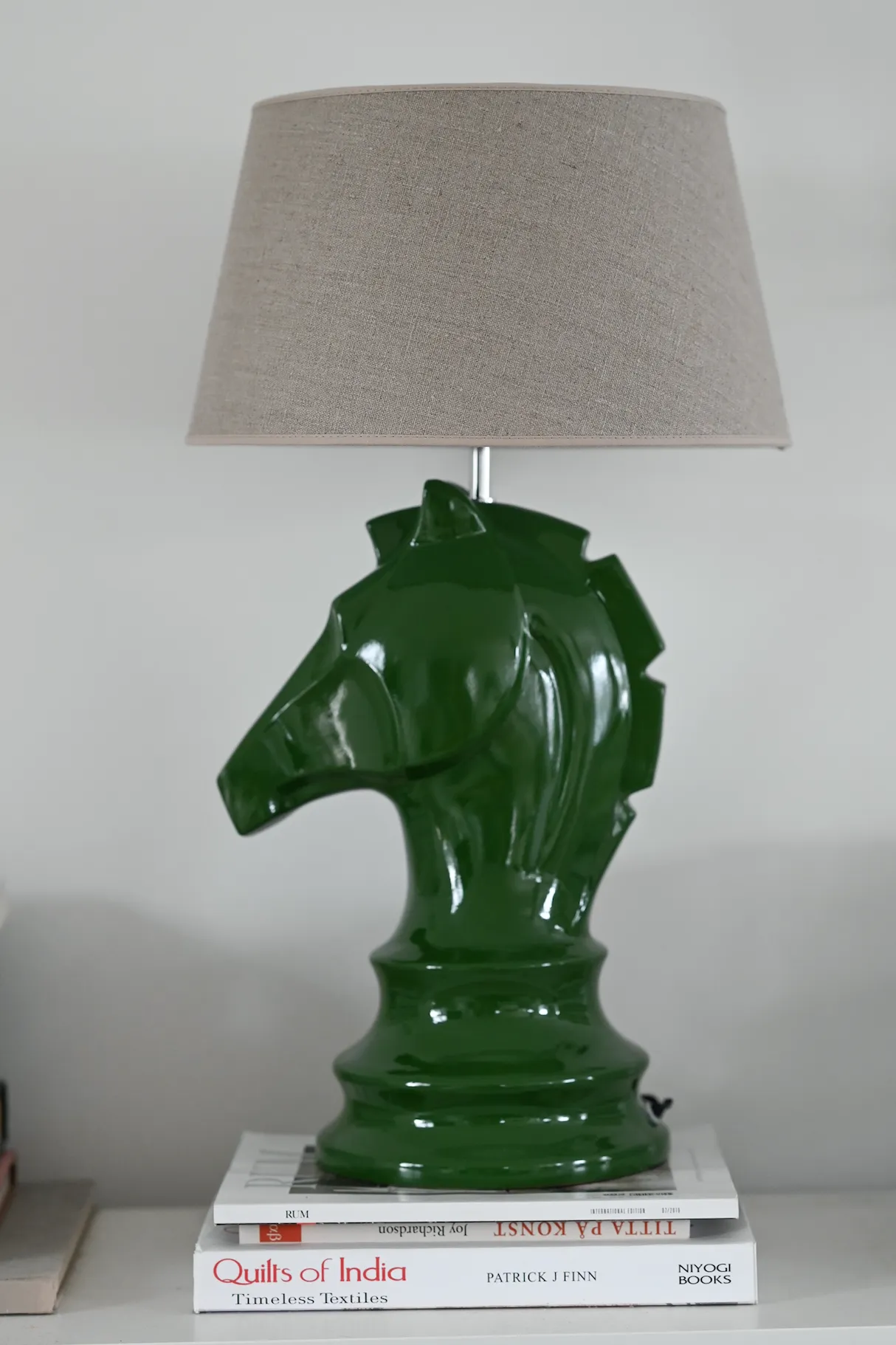 Lamp Stand Chess Horse GLAZED GREEN