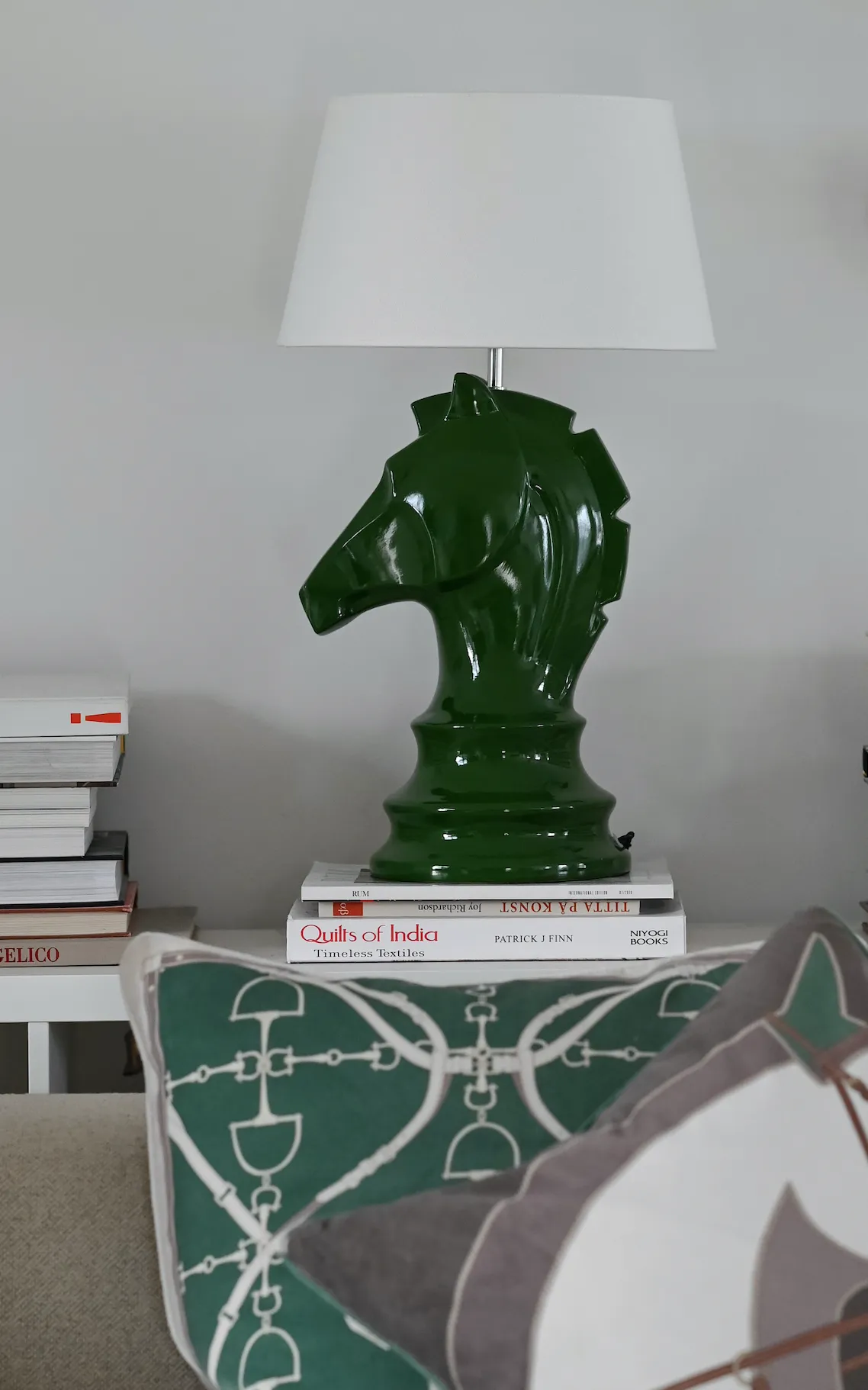 Lamp Stand Chess Horse GLAZED GREEN