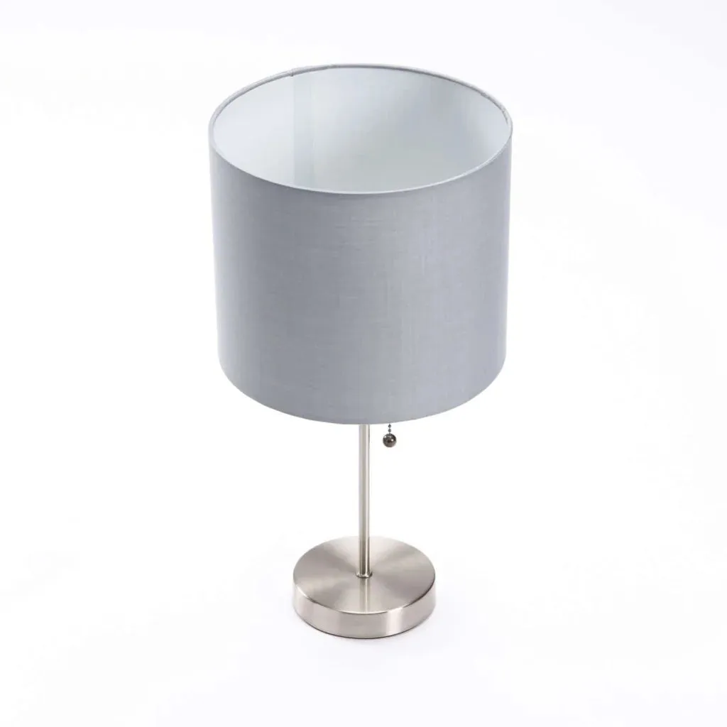 LAMP TABLE-METAL BASE-GREY FABRIC SHADE