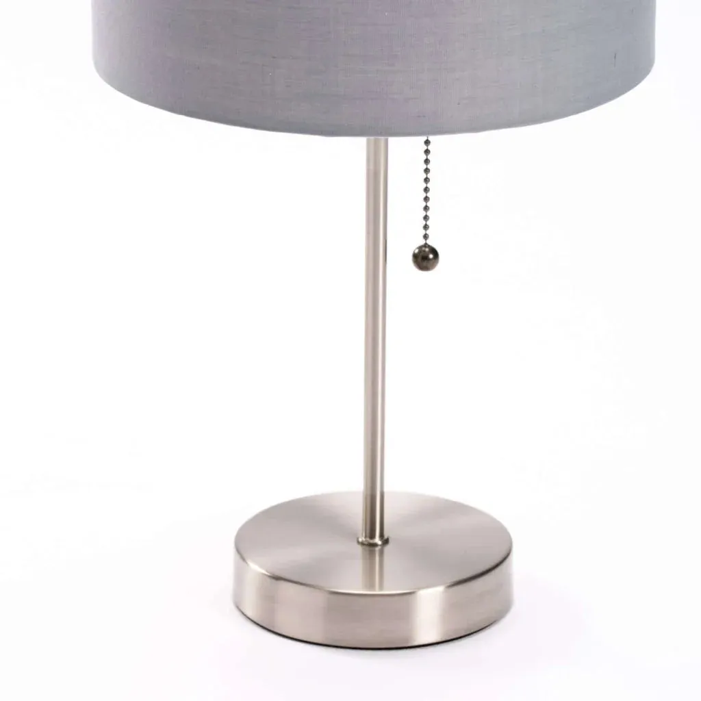 LAMP TABLE-METAL BASE-GREY FABRIC SHADE