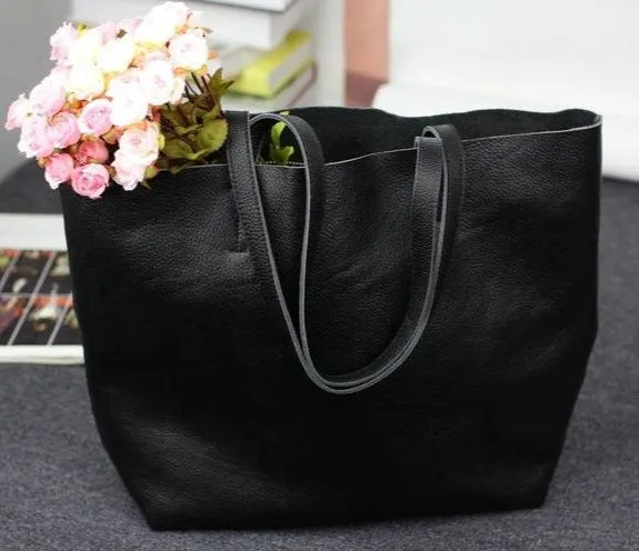 Leather Tote Bag, Full Grain Leather Large Tote Bag, Valentine gifts, Black