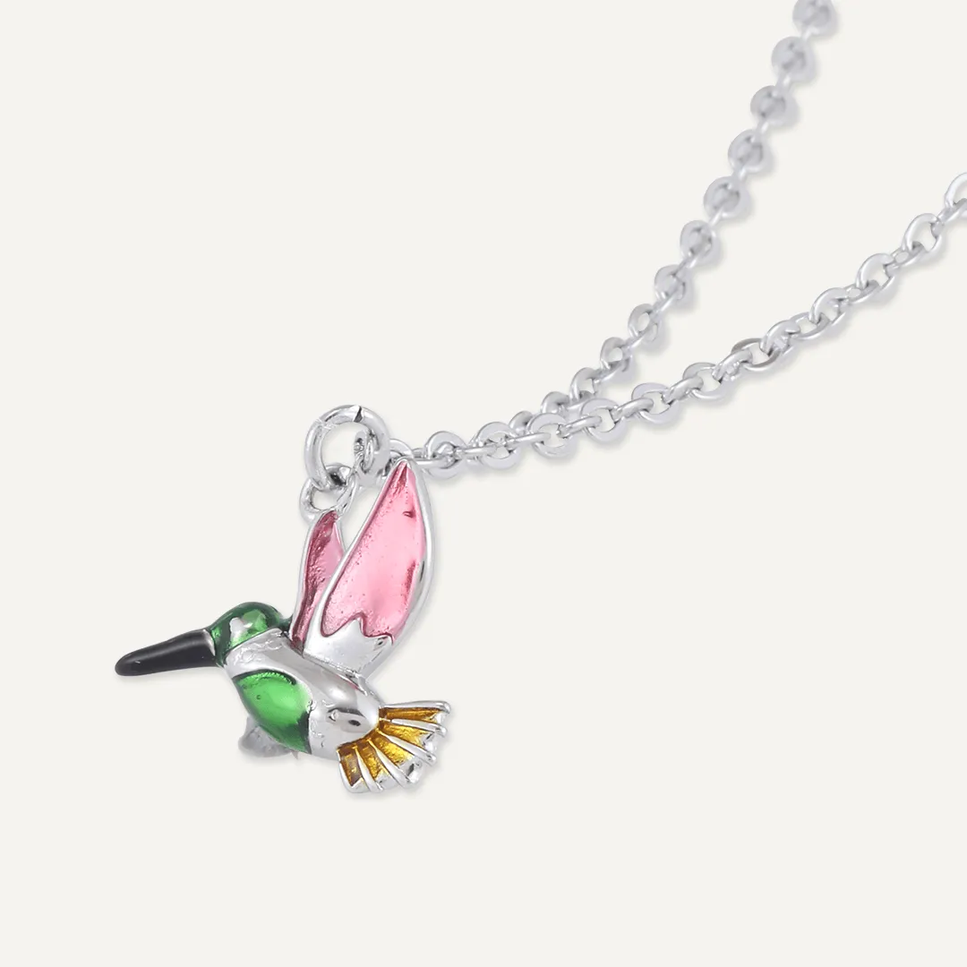 Memories: "BIRDS OF A FEATHER…" | Bird Necklace | White Gold-Plated | Multi-Colour