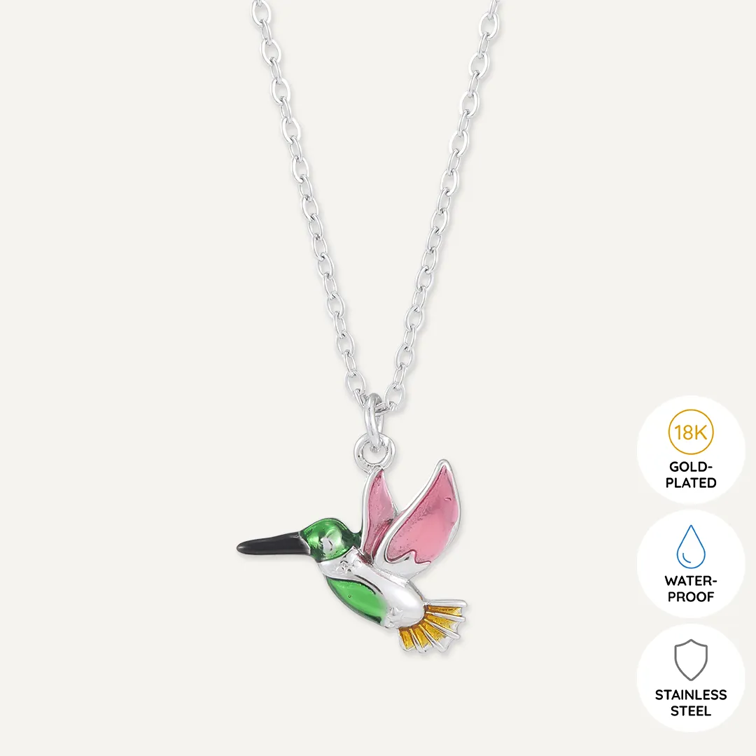 Memories: "BIRDS OF A FEATHER…" | Bird Necklace | White Gold-Plated | Multi-Colour