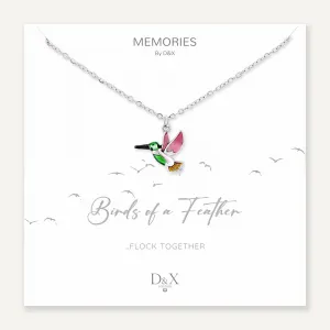 Memories: "BIRDS OF A FEATHER…" | Bird Necklace | White Gold-Plated | Multi-Colour