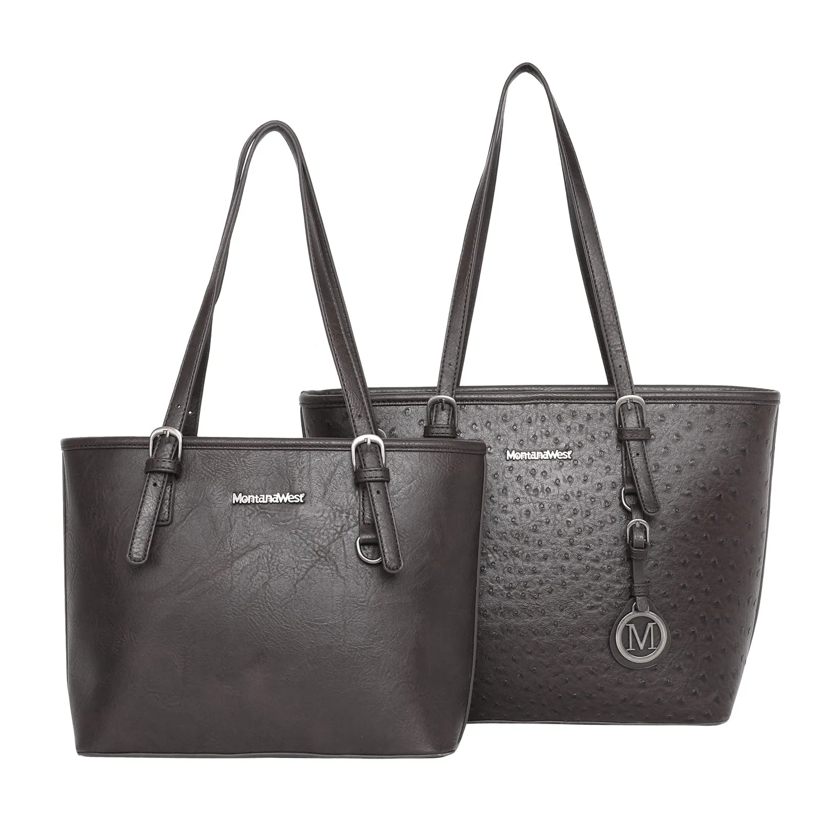 MWC2-G049 Montana West 2Pcs Set Tote (Concealed Carry Ostrich Print Tote & Small Basic Tote)