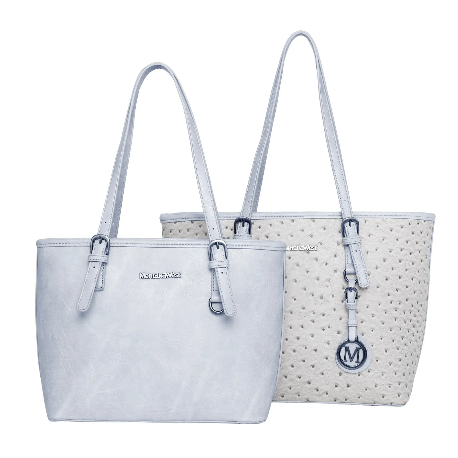 MWC2-G049 Montana West 2Pcs Set Tote (Concealed Carry Ostrich Print Tote & Small Basic Tote)