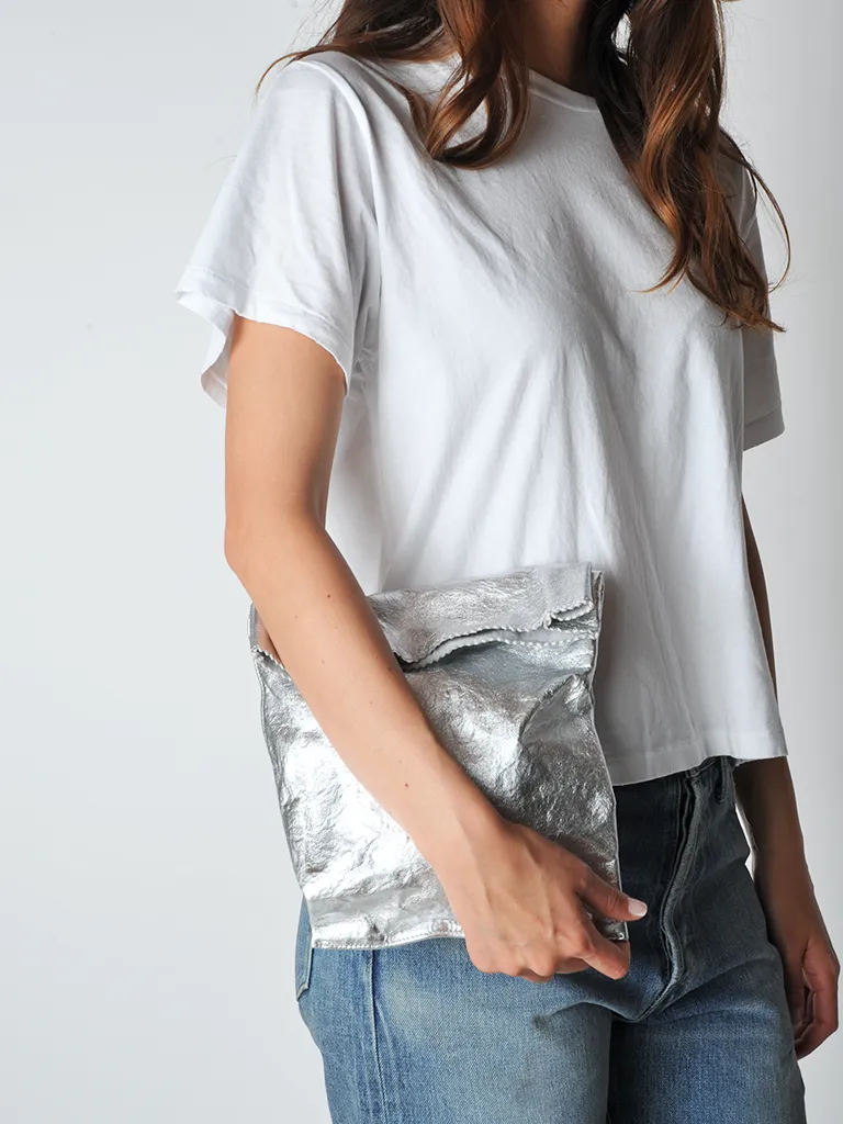 Silver Leather Lunch bag