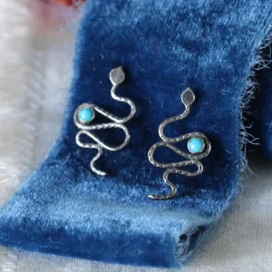 Sterling Silver Snake stud earrings with Sleeping Beauty Turquoise